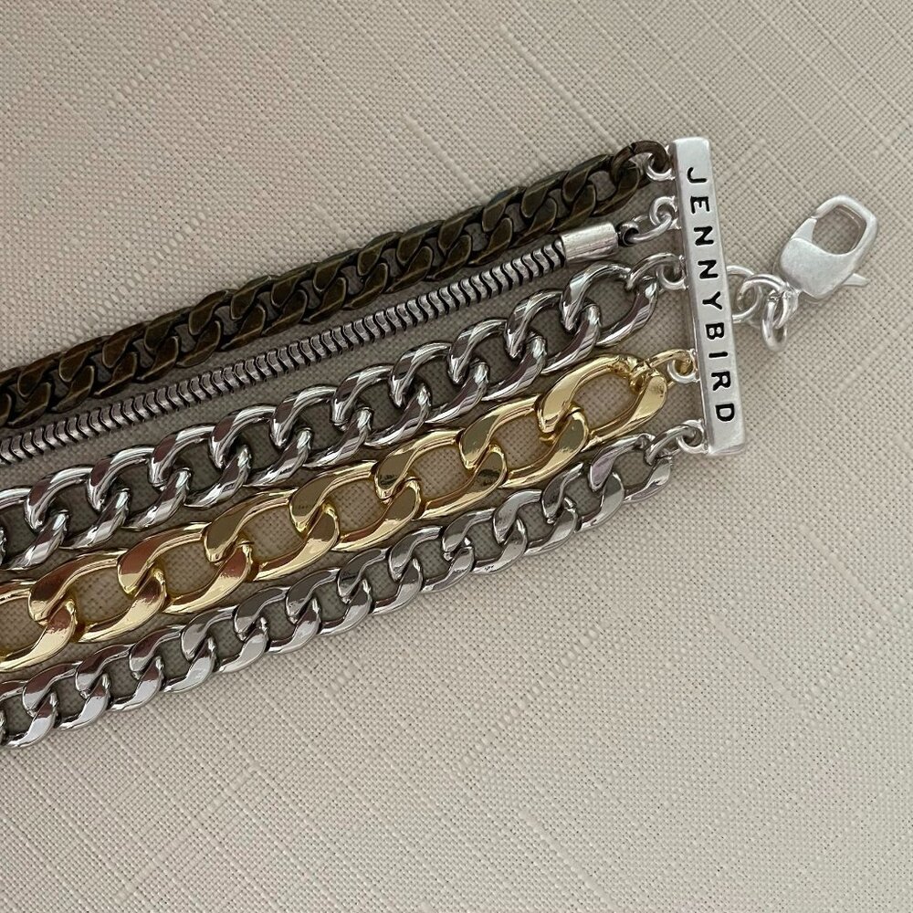 Jenny Bird Chunky Chain Austin Cuff Bracelet Mixed Metal Adjustable Length With - Picture 4 of 7